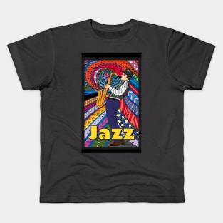 Jazz - musiker, saxophonist im schwarzen hut. Kids T-Shirt